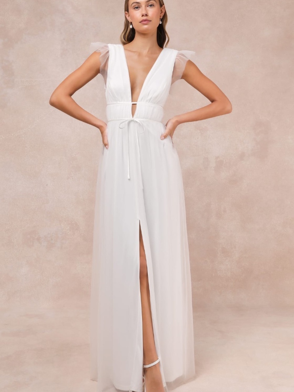 NWT Lulus I'm All Yours White Tulle Ruffle Maxi Dress Bridal Size S
